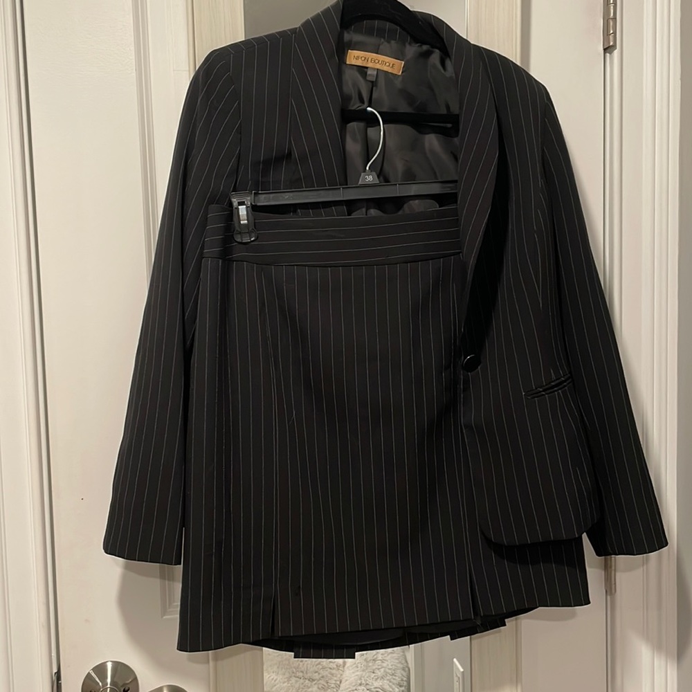 Pinstripe Skirt Suit